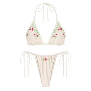 ZAFUL Women's Sexy Halter Bikini with Bow Decor, Tiny Floral Print, Beach-Ready Swimsuit