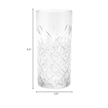 Restaurantware Timeless 10 Ounce Highball Glasses Set of 6 Etched Drinking Glasses - Dishwasher-Safe Chip-Resistant Clear Glass Water Glasses Lead-Free For Juices Or Cocktails