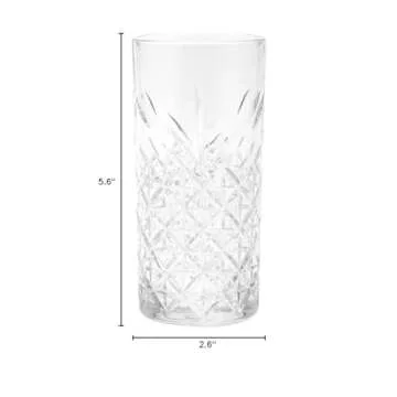 Restaurantware Timeless 10 Ounce Highball Glasses Set of 6 Etched Drinking Glasses - Dishwasher-Safe Chip-Resistant Clear Glass Water Glasses Lead-Free For Juices Or Cocktails