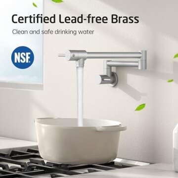 KES Kitchen Pot Filler Folding Faucet Brass Double Joint Swing Arm Sink Faucet Articulating Wall Mou...