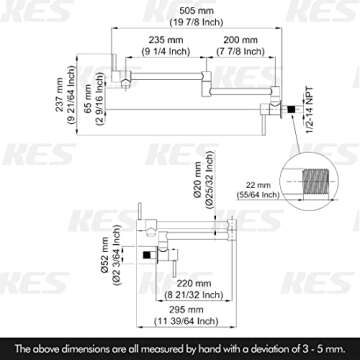 KES Kitchen Pot Filler Folding Faucet Brass Double Joint Swing Arm Sink Faucet Articulating Wall Mount Two Handle Brushed Nickel, KN926LF-BN
