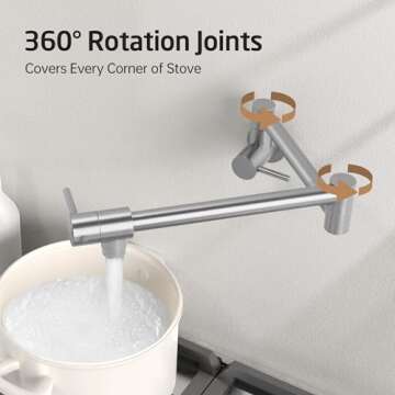 KES Kitchen Pot Filler Folding Faucet Brass Double Joint Swing Arm Sink Faucet Articulating Wall Mount Two Handle Brushed Nickel, KN926LF-BN