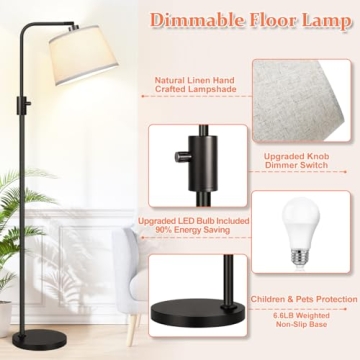 Adjustable Dimmable Floor Lamp with LED Edison Bulb