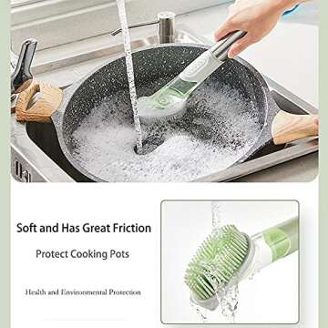 Soap Dispensing Dish Brush, 3-in-1 Kitchen Brush Set Scrub Brush with Hook for Pot Pan Dishes Sink Cleaning DR0190 Green