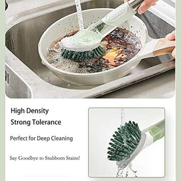 Soap Dispensing Dish Brush, 3-in-1 Kitchen Brush Set Scrub Brush with Hook for Pot Pan Dishes Sink Cleaning DR0190 Green