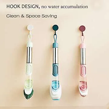 Soap Dispensing Dish Brush, 3-in-1 Kitchen Brush Set Scrub Brush with Hook for Pot Pan Dishes Sink Cleaning DR0190 Green