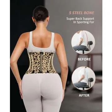 FeelinGirl Women Neoprene Workout Waist Trainer Corset Cincher Trimmer Belt Slimming Workout Postnatal Body Shaper Leopard XXL