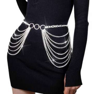 COSYDAYS Silver Chain Belts Rhinestone Waist Chain Layered Body Chains Jewelry for Women