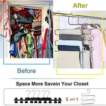 devesanter Pants Hangers Space Save Non-Slip 6 Pack S-Shape Trousers Hangers Stainless Steel Clothes Hangers Closet Storage Organizer for Pants Jeans Scarf Hanging Grey and White