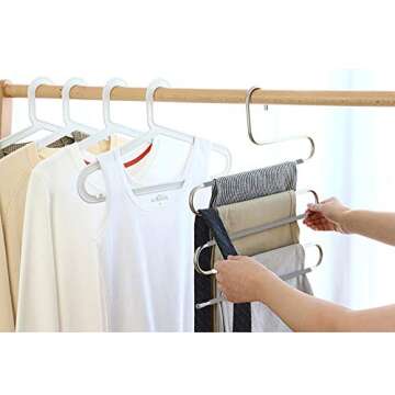 devesanter Pants Hangers Space Save Non-Slip 6 Pack S-Shape Trousers Hangers Stainless Steel Clothes Hangers Closet Storage Organizer for Pants Jeans Scarf Hanging Grey and White