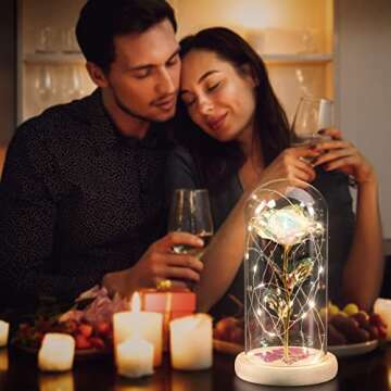 Mothers Day Rose Gifts for Mom, Valentines Day Gifts Birthday Gifts for Women Girlfriend, Colorful Artificial Flower Galaxy Rose in Glass Dome with LED Light for Wife Grandma on Anniversary, Wedding