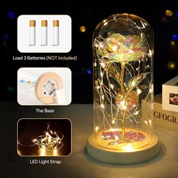 Mothers Day Rose Gifts for Mom, Valentines Day Gifts Birthday Gifts for Women Girlfriend, Colorful Artificial Flower Galaxy Rose in Glass Dome with LED Light for Wife Grandma on Anniversary, Wedding