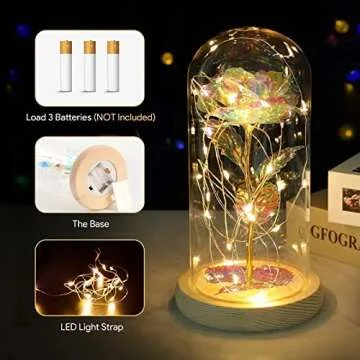 Mothers Day Rose Gifts for Mom, Valentines Day Gifts Birthday Gifts for Women Girlfriend, Colorful Artificial Flower Galaxy Rose in Glass Dome with LED Light for Wife Grandma on Anniversary, Wedding