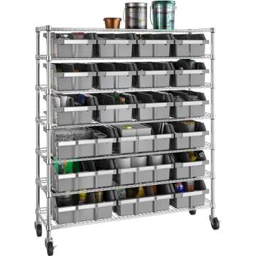 Seville Classics Heavy Duty NSF Bin Rack Solid Steel Wire Shelving Storage Unit, Patented Organizer ...