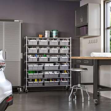 Seville Classics Heavy Duty NSF Bin Rack Solid Steel Wire Shelving Storage Unit, Patented Organizer for Garage, Warehouse, Office, Restaurant, Classroom, Kitchen, Gray, Includes 21 Bins