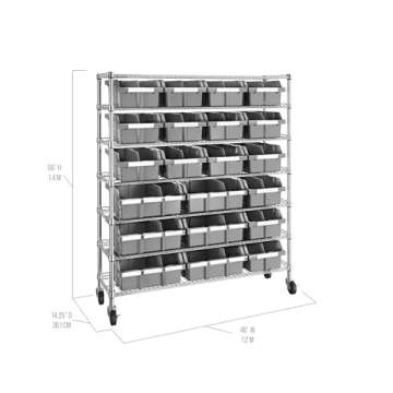 Seville Classics Heavy Duty NSF Bin Rack Solid Steel Wire Shelving Storage Unit, Patented Organizer for Garage, Warehouse, Office, Restaurant, Classroom, Kitchen, Gray, Includes 21 Bins