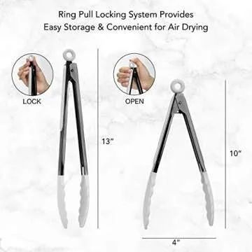 Stylish Stainless Steel Silicone Tipped Kitchen Tongs Set