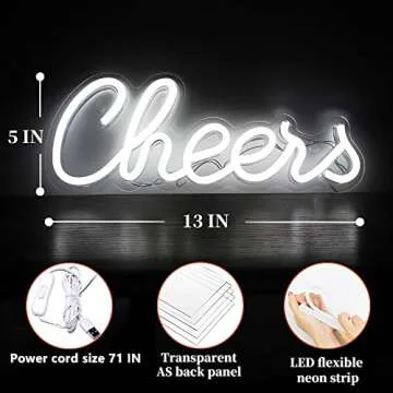 ROYOCE Cheers Neon Sign - USB LED Wall Decor for Parties