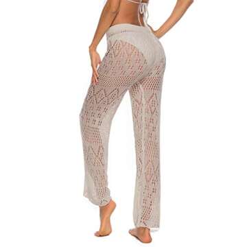 Kistore Womens Crochet Swim Coverup Pants Lounge Wear Long Mesh Lace Pants Cover Up Swimwear
