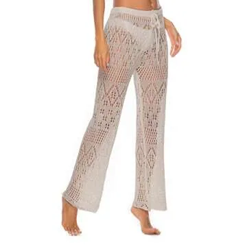 Kistore Womens Crochet Swim Coverup Pants Lounge Wear Long Mesh Lace Pants Cover Up Swimwear