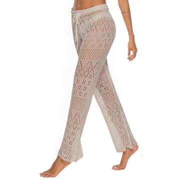 Kistore Womens Crochet Swim Coverup Pants Lounge Wear Long Mesh Lace Pants Cover Up Swimwear