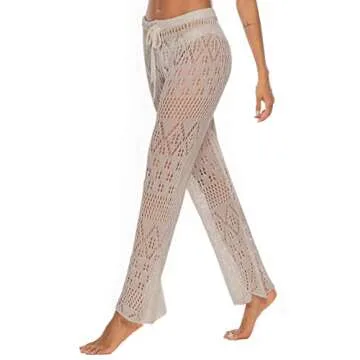Kistore Womens Crochet Swim Coverup Pants Lounge Wear Long Mesh Lace Pants Cover Up Swimwear