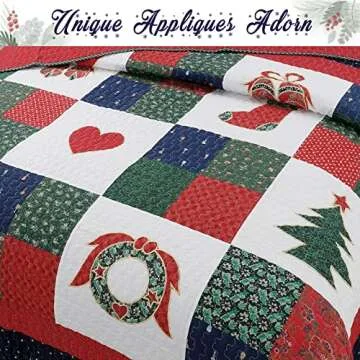 Christmas Patchwork Wreaths King Quilt Set - Cozy Line Home Fashions