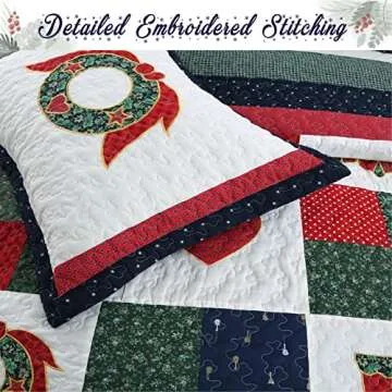Christmas Patchwork Wreaths King Quilt Set - Cozy Line Home Fashions