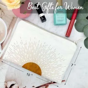 Chic Sunshine Ray Makeup Bag Natural Linen Zipper Pouch