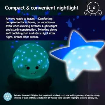 Cloud b Travel Comforting Nightlight Projector | Gentle Brightness | 3 Colors with Color Rotation Option | Auto-Shutoff | Octo Baby Blue