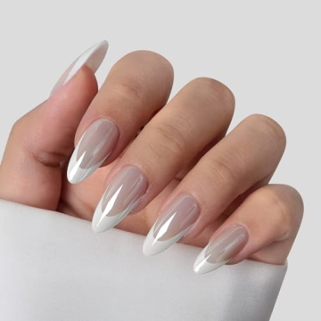 BTArtbox Press-On Nails – Elegant Chrome French Tips