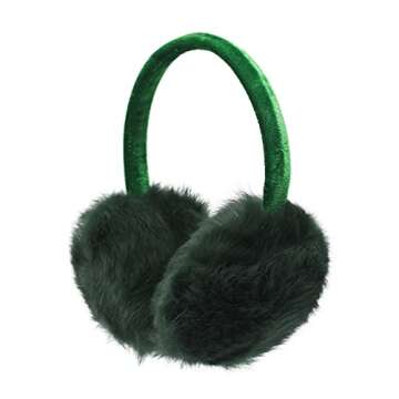 ZLYC Womens Girls Genuine Rabbit Fur Earmuffs Adjustable Ear Warmers (Green)