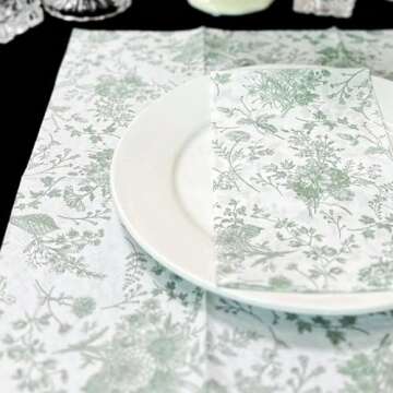 Elegant WRAPAHOLIC Green Floral Paper Napkins 25Pcs