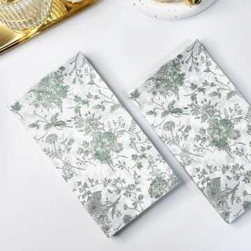 Elegant WRAPAHOLIC Green Floral Paper Napkins 25Pcs