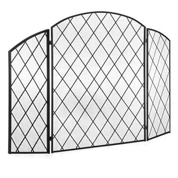 Best Choice Products 3-Panel 50x30in Wrought Iron Decorative Mesh Fireplace Screen Gate Protector, Fire Spark Guard for Indoor & Outdoor w/Folding Side Panels, Black