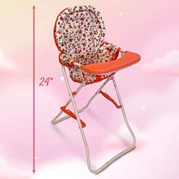 Baby Doll High Chair, Toy High Chair for Baby Doll, Baby Toy Highchair Doll Chair, Baby Doll Accessories, Baby Doll Furniture, 18 Inch Doll Furniture for Baby Doll Toys, 18 Inch Doll Accessories