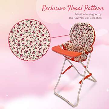 Baby Doll High Chair, Toy High Chair for Baby Doll, Baby Toy Highchair Doll Chair, Baby Doll Accessories, Baby Doll Furniture, 18 Inch Doll Furniture for Baby Doll Toys, 18 Inch Doll Accessories