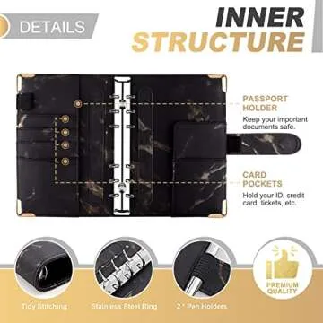Onlyesh Budget Binder, Cash Envelopes for Budgeting, Money Organizer for Cash, 28Pcs Budget Binder with Cash Envelopes, Marble 6-Ring Money Saving Binder(Black)