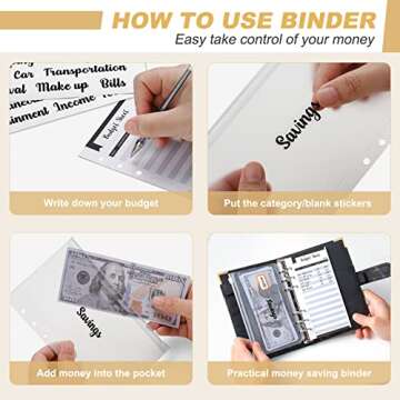 Onlyesh Budget Binder, Cash Envelopes for Budgeting, Money Organizer for Cash, 28Pcs Budget Binder with Cash Envelopes, Marble 6-Ring Money Saving Binder(Black)