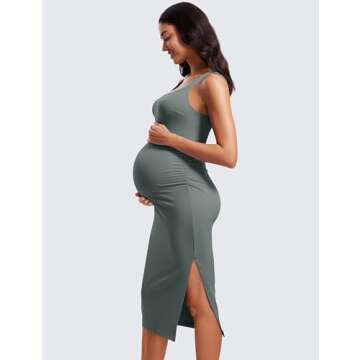 CRZ YOGA Women Butterluxe Sleeveless Tank Maternity Dress Split Ruched Pregnancy Square Neck Bodycon Casual Baby Shower Grey Sage Small