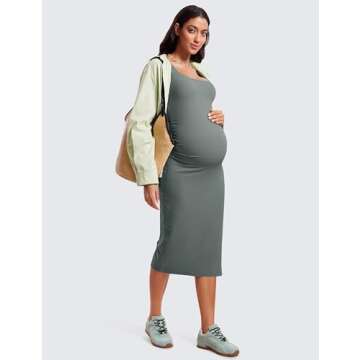 CRZ YOGA Women Butterluxe Sleeveless Tank Maternity Dress Split Ruched Pregnancy Square Neck Bodycon Casual Baby Shower Grey Sage Small