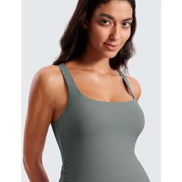 CRZ YOGA Women Butterluxe Sleeveless Tank Maternity Dress Split Ruched Pregnancy Square Neck Bodycon Casual Baby Shower Grey Sage Small