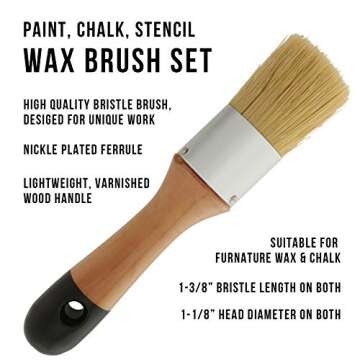 U.S. Art Supply 2-Piece Multi Use Oval and Round Chalk, Wax and Stencil Brushes for Chairs, Dressers, Cabinets and Other Wood Furniture - 100% Natural Bristles, Lightweight and Rust Resistant