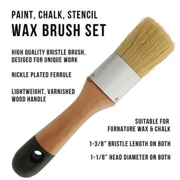U.S. Art Supply 2-Piece Multi Use Oval and Round Chalk, Wax and Stencil Brushes for Chairs, Dressers, Cabinets and Other Wood Furniture - 100% Natural Bristles, Lightweight and Rust Resistant