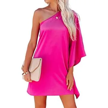 Women Plus Szie Summer Dresses Sexy One Shoulder Midi Dress Casual Cocktail Party Dress Hot Pink