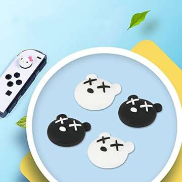 PERFECTSIGHT 4PCS Cute Thumb Grip Caps Compatible with Nintendo Switch/OLED/Lite Console, Kawaii Soft Skin Silicone 3D Analog Stick Button Cover for NS Joycon Controller, Joystick Cap, Black & White