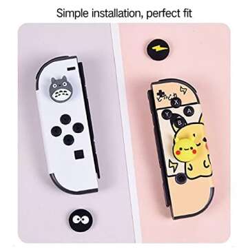 PERFECTSIGHT 4PCS Cute Thumb Grip Caps Compatible with Nintendo Switch/OLED/Lite Console, Kawaii Soft Skin Silicone 3D Analog Stick Button Cover for NS Joycon Controller, Joystick Cap, Black & White