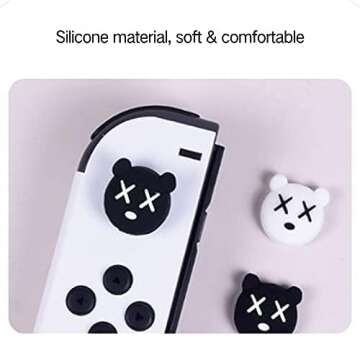 PERFECTSIGHT 4PCS Cute Thumb Grip Caps Compatible with Nintendo Switch/OLED/Lite Console, Kawaii Soft Skin Silicone 3D Analog Stick Button Cover for NS Joycon Controller, Joystick Cap, Black & White