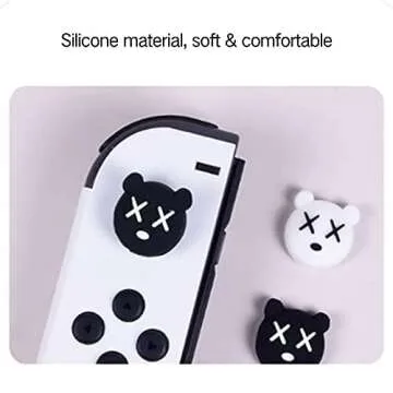 PERFECTSIGHT 4PCS Cute Thumb Grip Caps Compatible with Nintendo Switch/OLED/Lite Console, Kawaii Soft Skin Silicone 3D Analog Stick Button Cover for NS Joycon Controller, Joystick Cap, Black & White