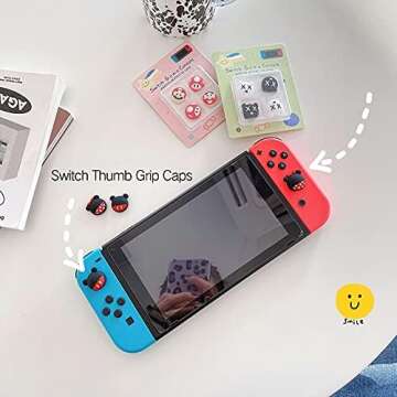 PERFECTSIGHT 4PCS Cute Thumb Grip Caps Compatible with Nintendo Switch/OLED/Lite Console, Kawaii Soft Skin Silicone 3D Analog Stick Button Cover for NS Joycon Controller, Joystick Cap, Black & White